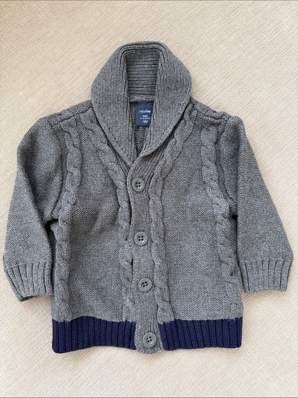 Baby GAP Gray Cable-Knit Shawl Collar Sweater Jacket
